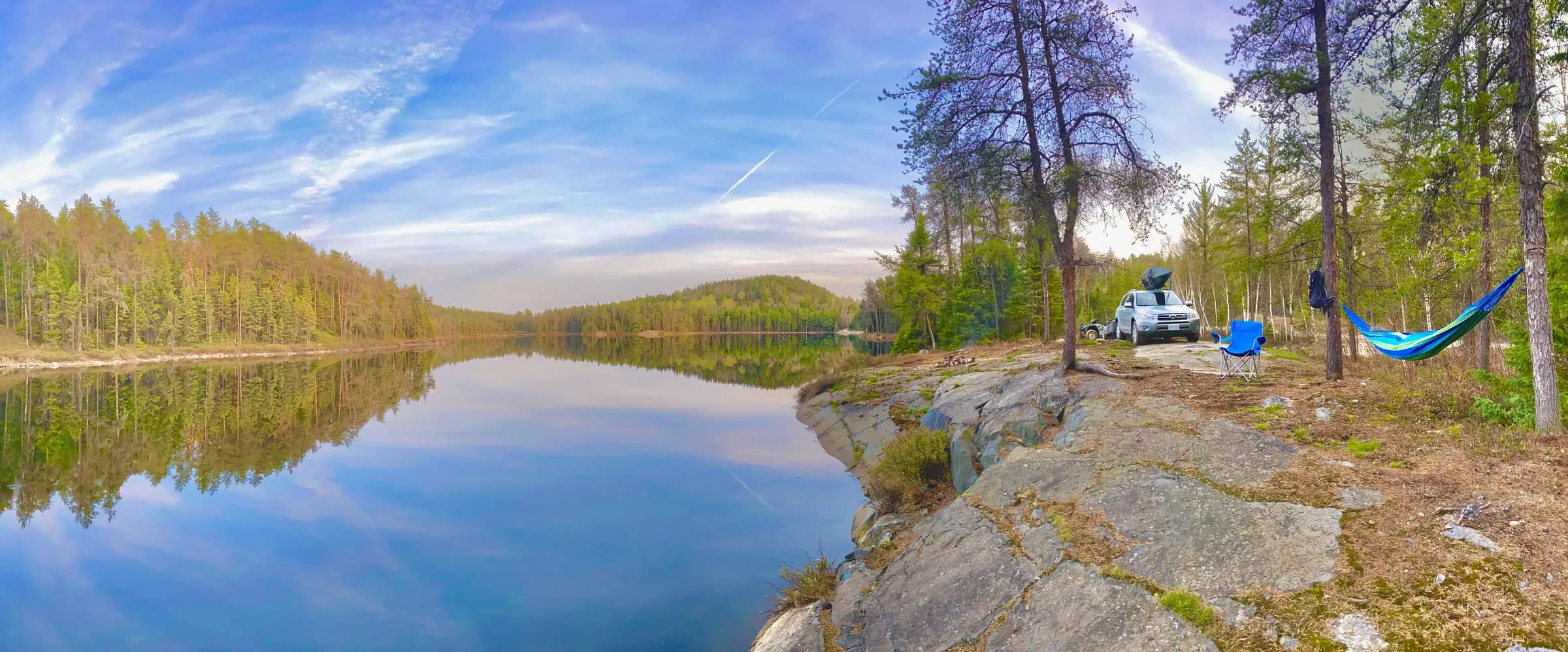 A campsite at golden hour, ready to welcome guests