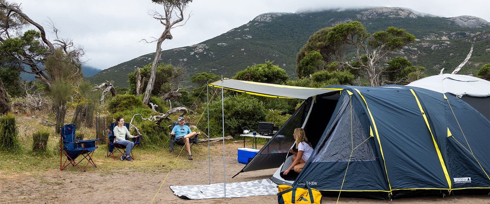 Campground and coastal landscape at Tidal River