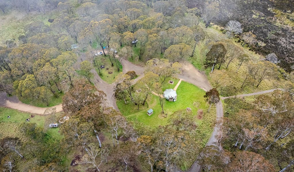 Aerial view of Polblue campground and picnic area in Barrington Tops National Park. Credit: John Spencer/DCCEEW © DCCEEW