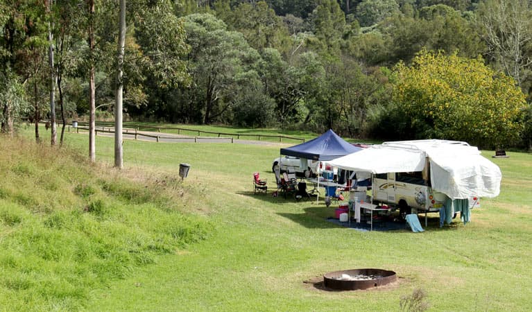 Campervan set up at Bents Basin campground