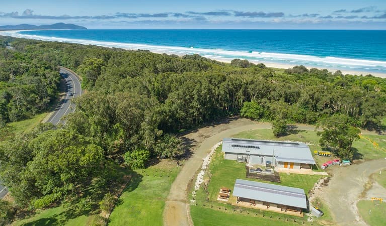 Aerial view of the beach and campground facilities at The Ruins campground. Photo credit: Shane Chalker © Shane Chalker