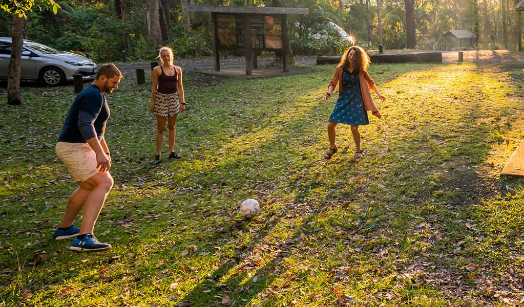 Campers playing soccer at Sheepstation Creek campground. Photo credit: John Spencer © DPIE