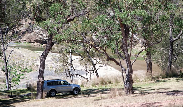 A car driving towards Big River campground in Goulburn River National Park. Photo: Nick Cubbin © DPIE