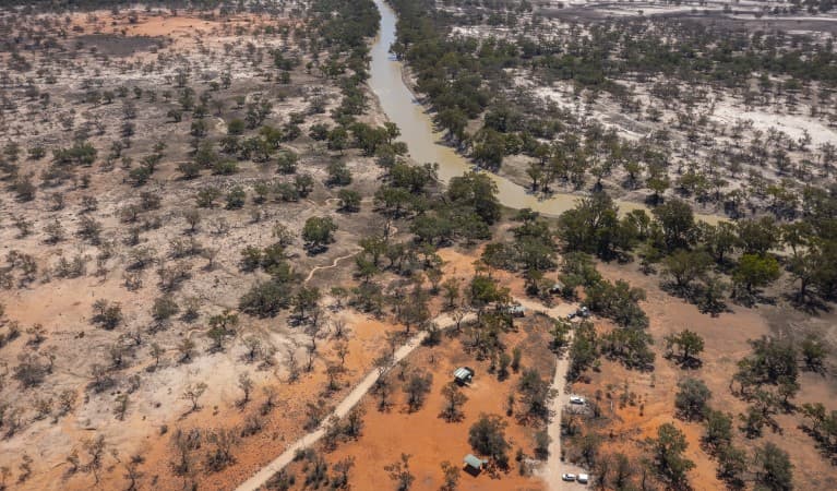 Aerial view of Yanda campground next to the Darling River in Gundabooka State Conservation Area. Photo: John Spencer © DPE