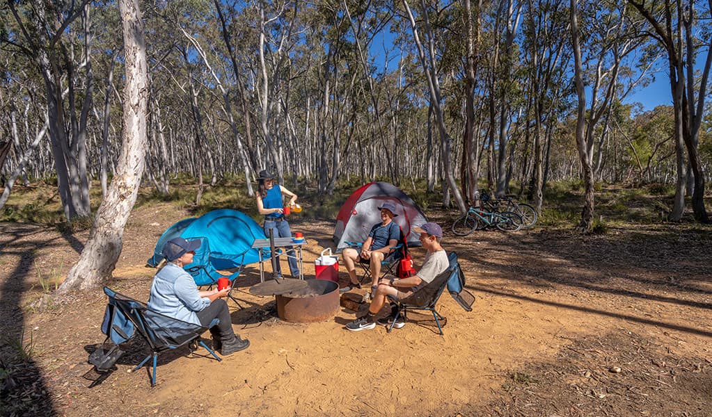 A group tent camping at Glendora campground. Credit: John Spencer/DCCEEW © DCCEEW