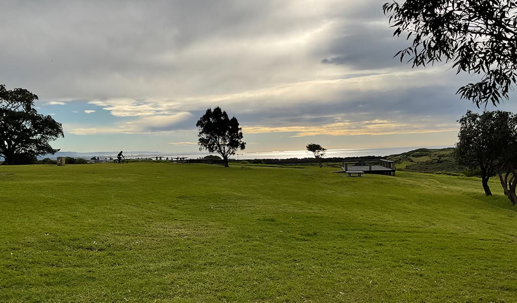 Parkland overlooking ocean from Frasers Headland in Killalea Regional Park. © DPE