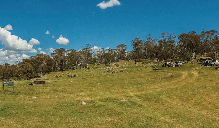 Cars and tents at Denison campground, northern Kosciuszko National Park. Photo: Murray Vanderveer © DPIE