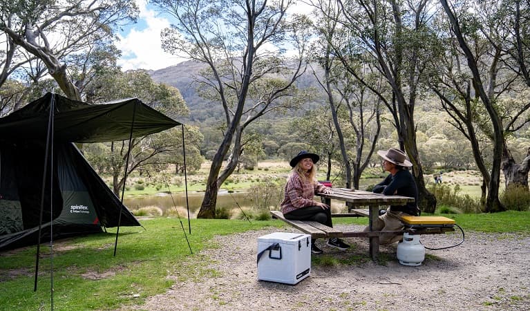 Campers by the river at Thredbo Diggings campground. Photo Jimmy Mellowes © Jimmy Mellowes