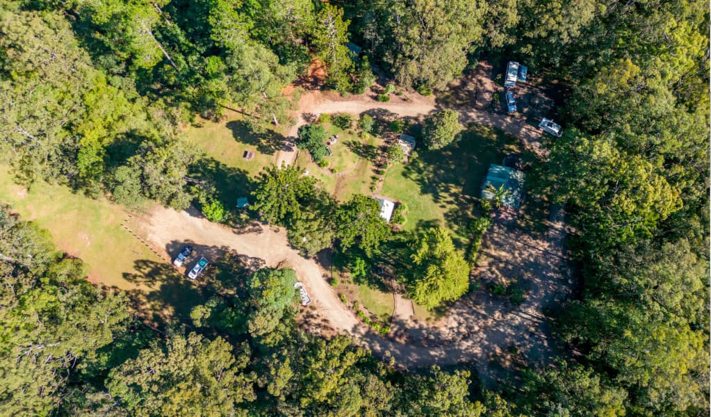 Aerial view of campsites at Cutters Camp campground. Credit: John Spencer © DPE