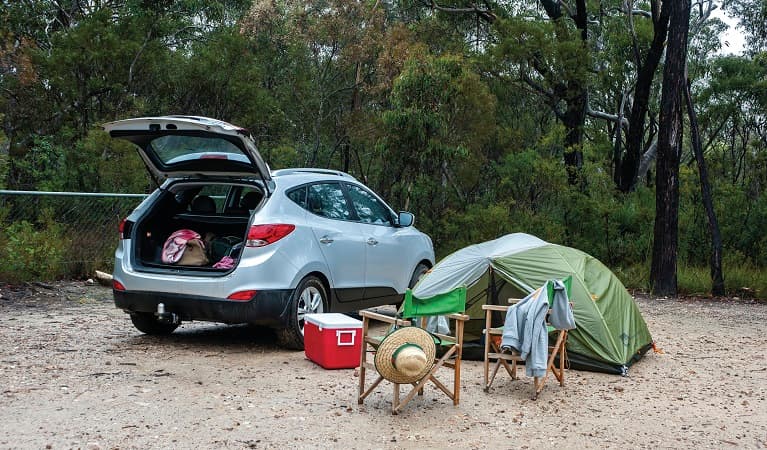 Car and camping set up at Gambells Rest campground. Photo: Michael Van Ewijk/OEH