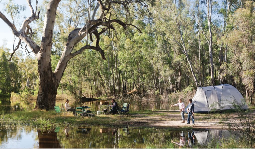 A family camping by the river in Murray Valley National Park. Credit: David Finnegan © OEH