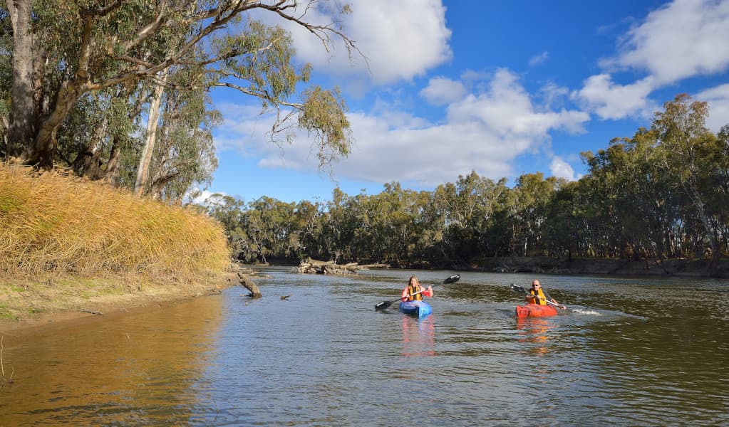 Campers kayaking in Murrumbidgee Valley National Park. Credit: Gavin Hansford © DPE