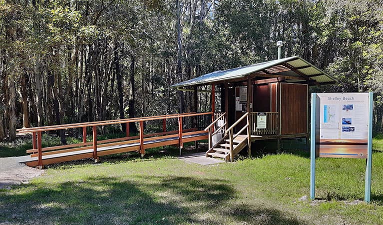 The amenities building at Shelly Beach campground, with wheelchair-accessible ramp. Photo: David Morse © DPIE