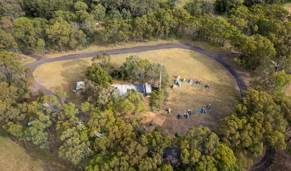An aerial view of Camp Walaay group campground in Warrumbungle National Park. Photo: John Spencer © DCCEEW