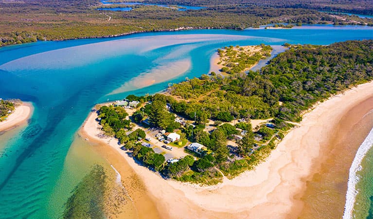Aerial view of Sandon River campground, Yuraygir National Park. Photo credit: Jessica Robertson © DPIE